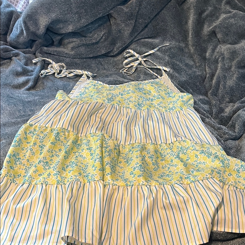 Floral and Striped Tiered Dress